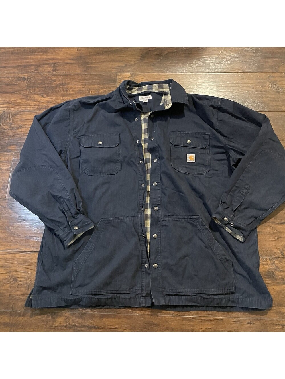 Carhartt Jacket Mens 3XL Black Canvas Snap Front Flannel Lined Workwear Outdoor